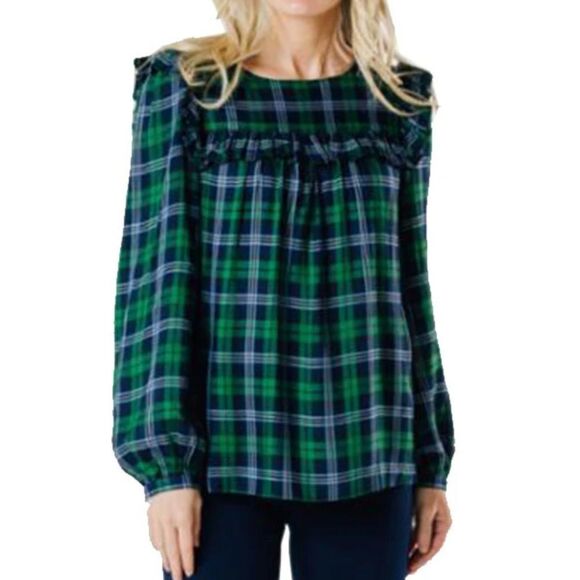 STS Sail to Sable Flannel Ruffle Holiday Top - Picture 1 of 11